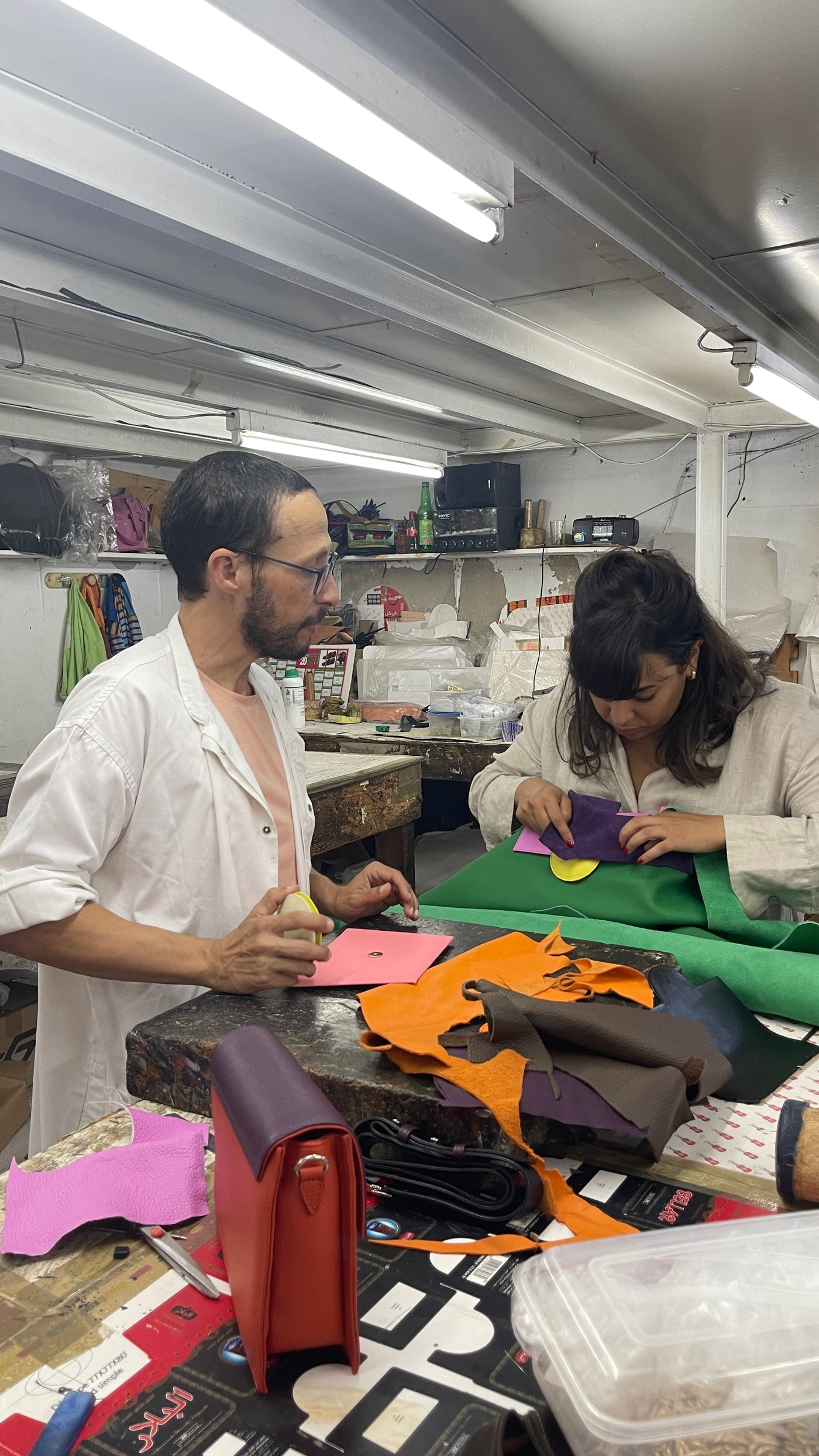 Karima and Tarik working together in the ISLI Studio workshop in Casablanca