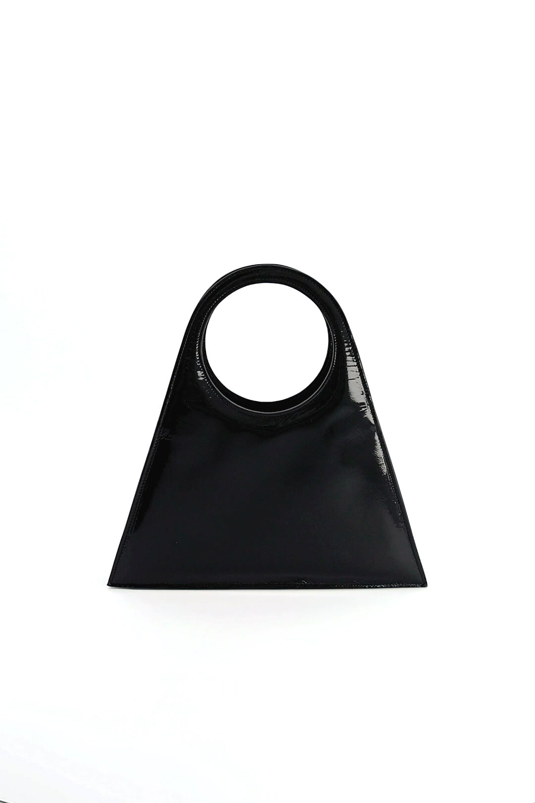 Tobkal Bag in Black Patent, leather tote with circular handle, ISLI Studio