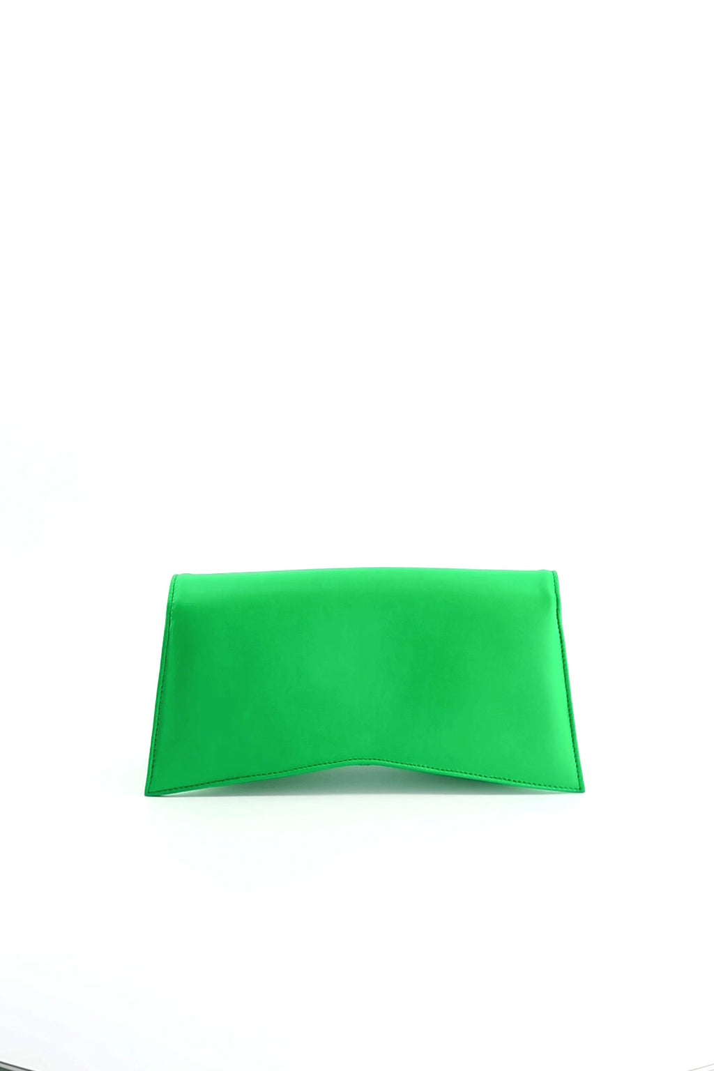 Jelija Bag in Green, glossy recycled leather clutch with angular flap, ISLI Studio