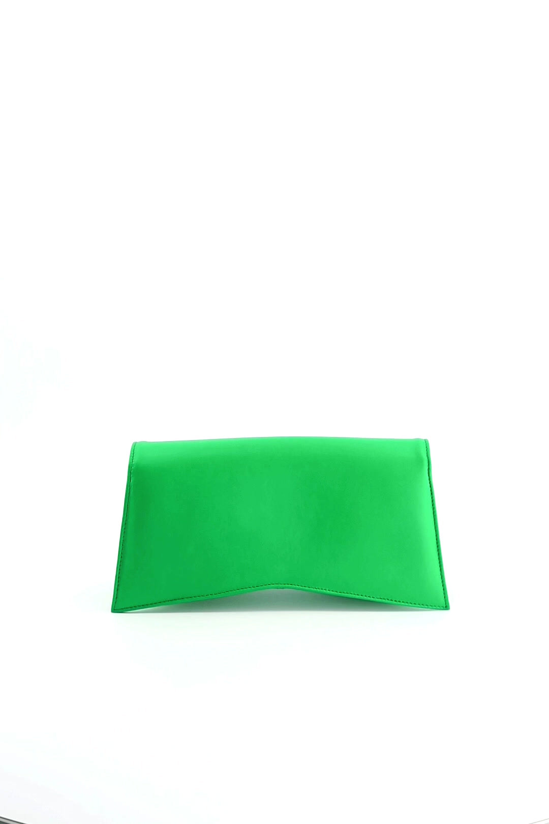 Jelija Bag in Green, glossy recycled leather clutch with angular flap, ISLI Studio