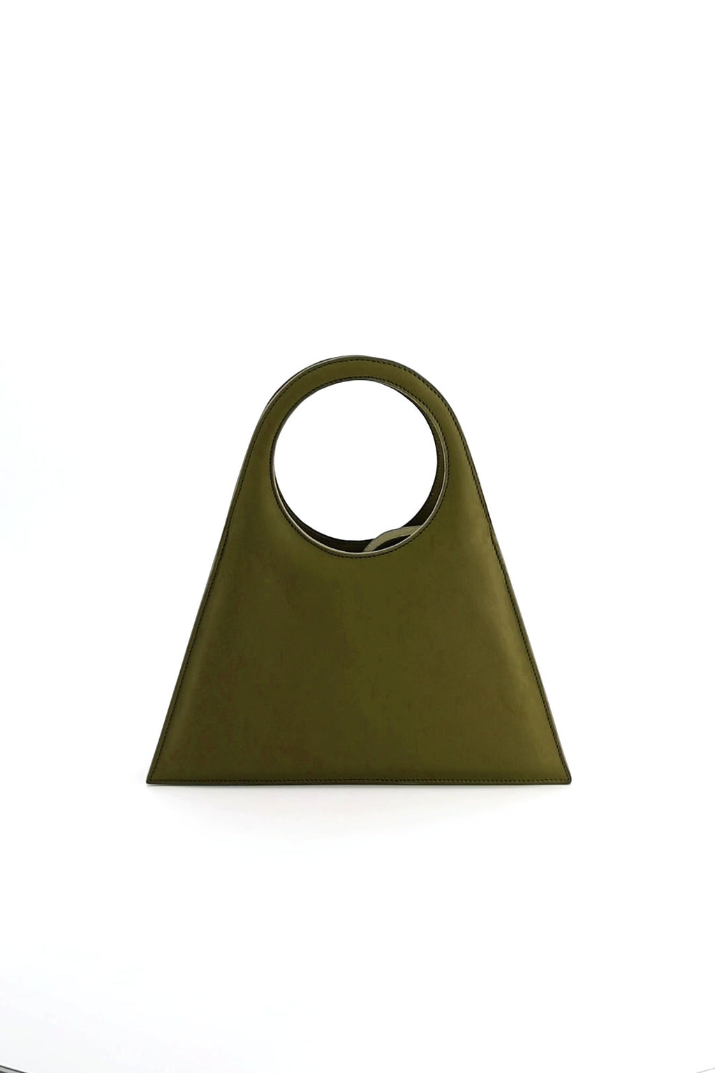 Tobkal Bag in Olive, leather tote with circular handle, ISLI Studio