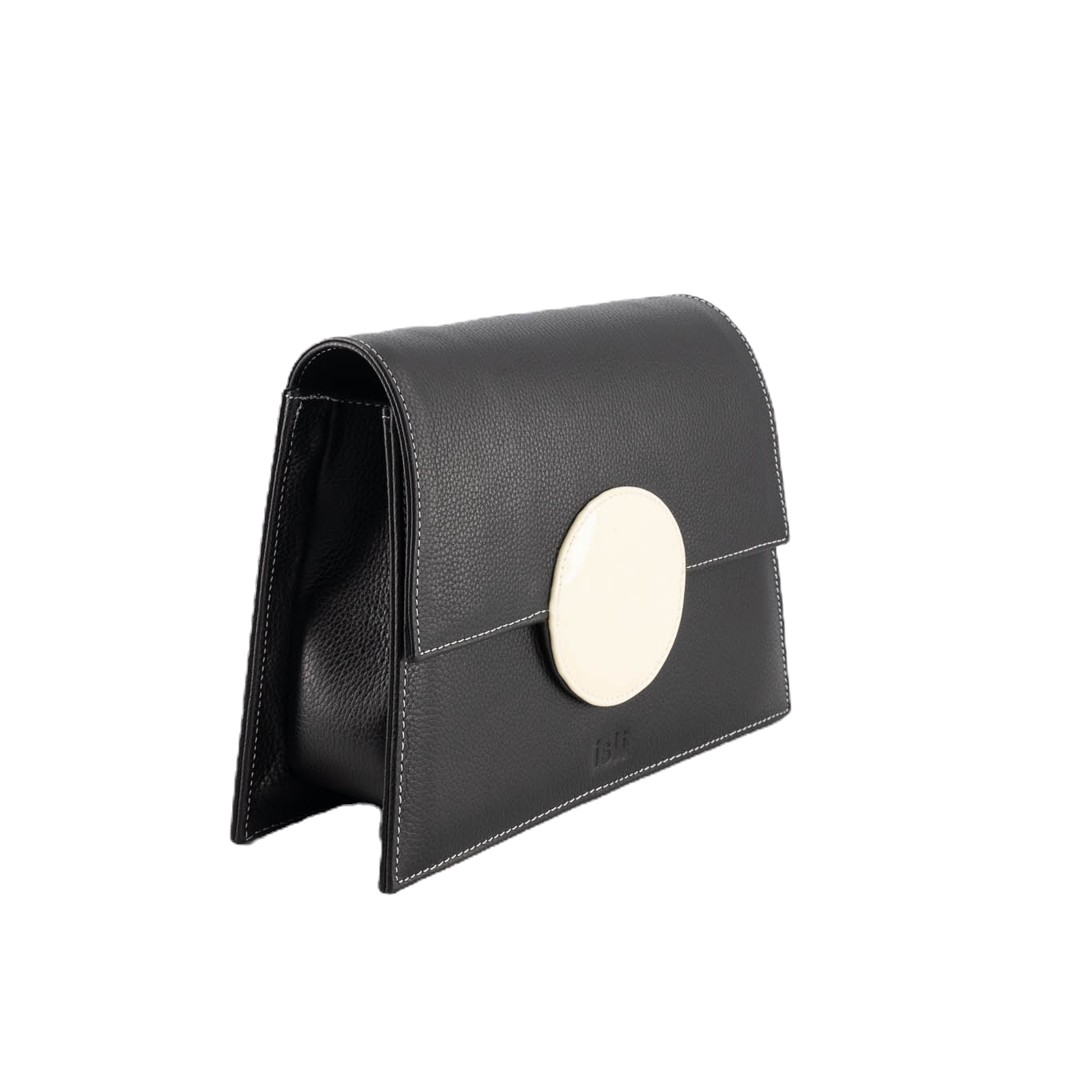 Sunset Shadow compact leather bag in deep black with soft beige panel, ISLI Studio