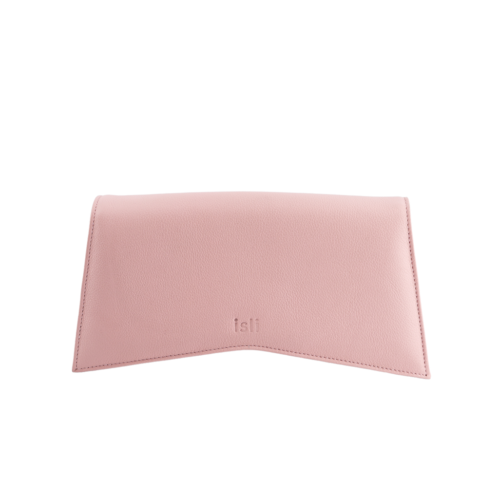 Jelija Bag in Pastel Pink, structured recycled leather clutch by ISLI Studio, front view