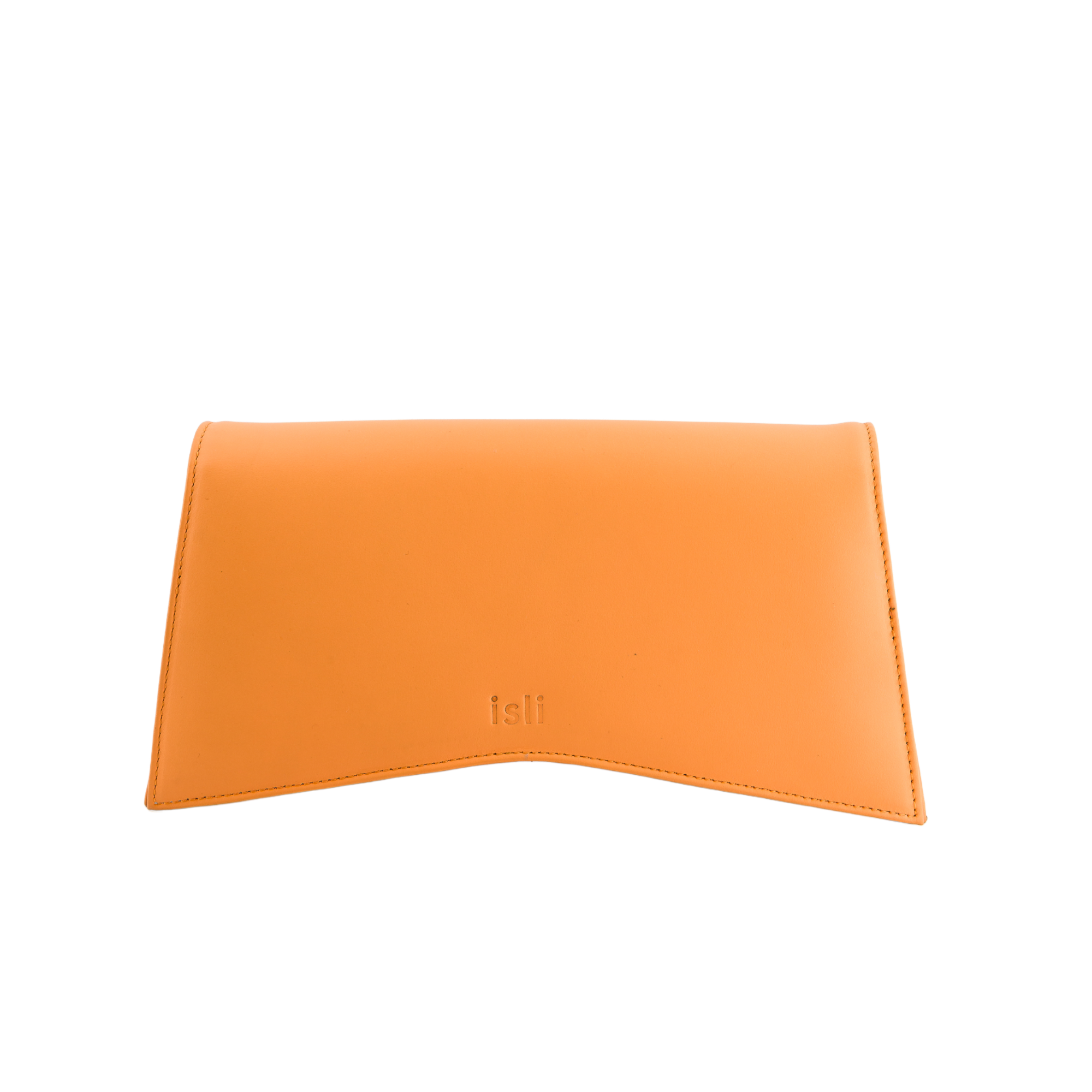 Jelija Bag in Golden Orange, structured recycled leather clutch by ISLI Studio, front view