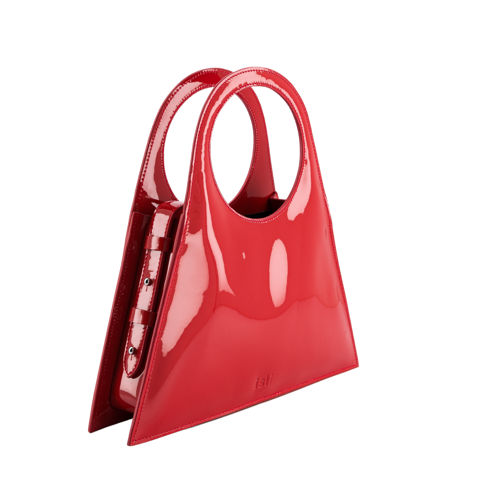 Tobkal Bag in Red Patent, leather tote with circular handle, ISLI Studio
