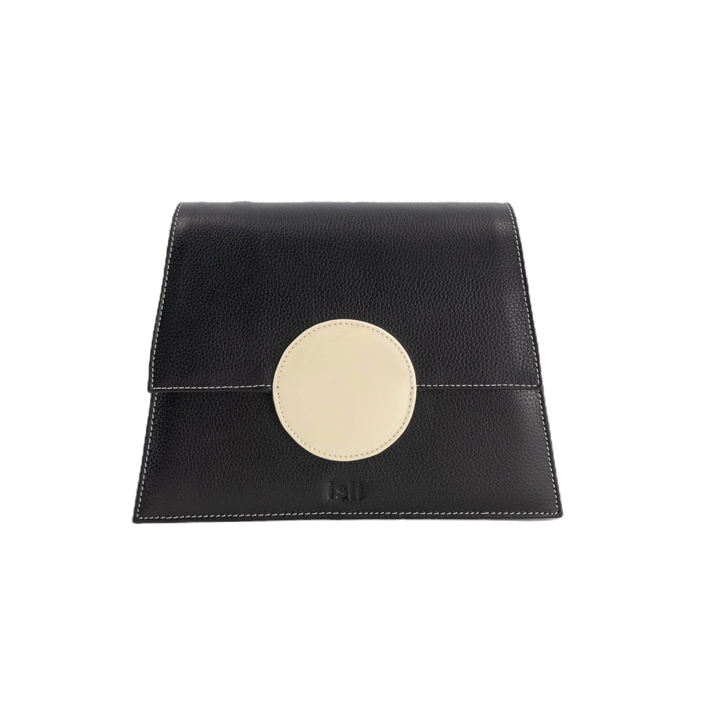 Sunset Shadow black and beige recycled leather shoulder bag by ISLI Studio