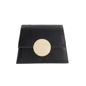 Sunset Shadow black and beige recycled leather shoulder bag by ISLI Studio