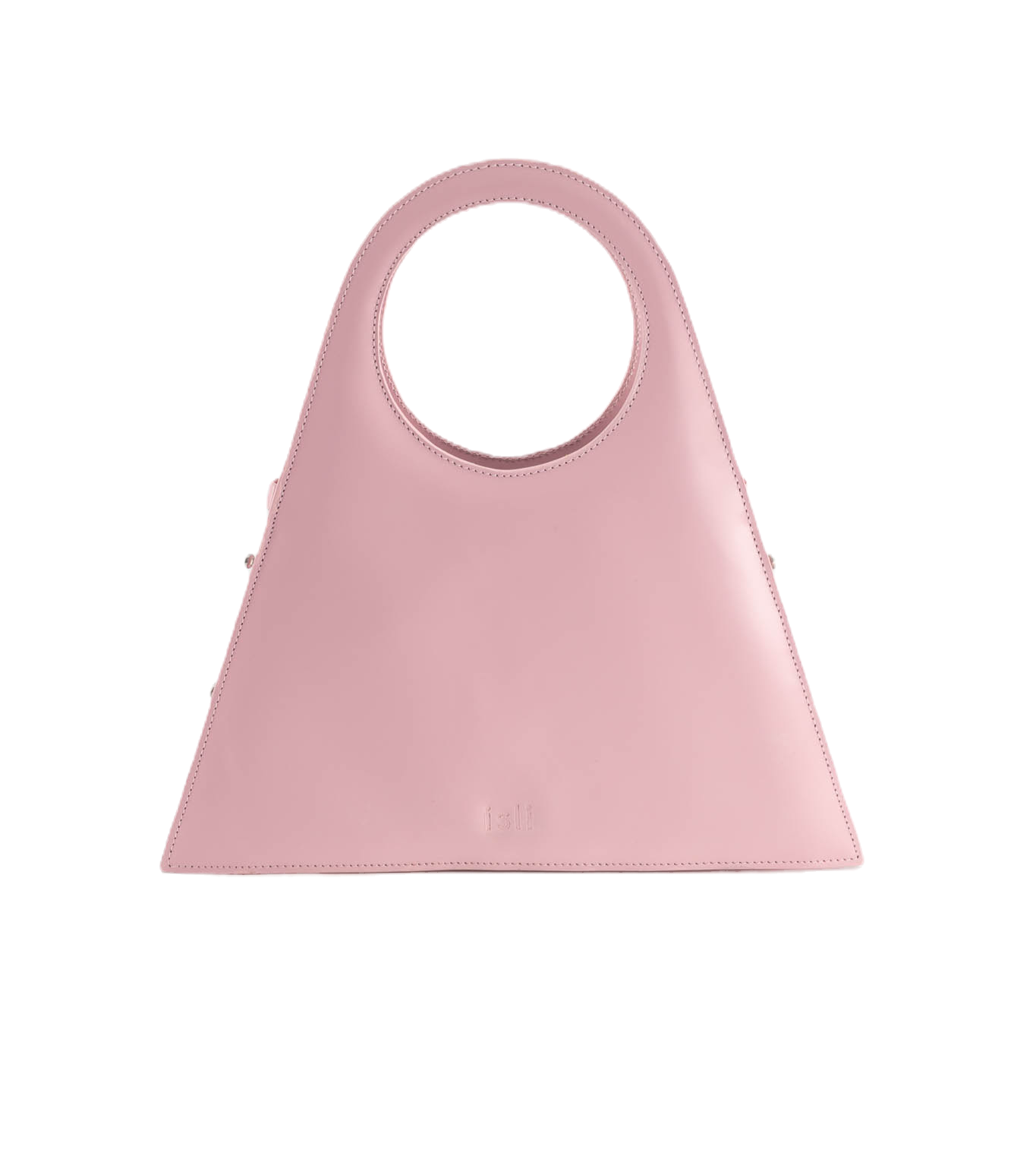 Tobkal Bag in Blush Pink, trapeze recycled leather tote with round cut-out handle by ISLI Studio, front view