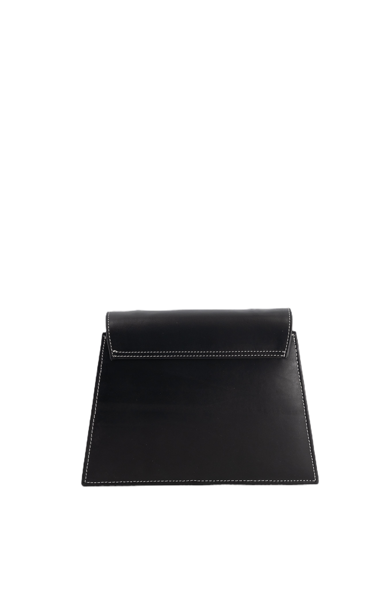 Moonlight deep black leather shoulder bag by ISLI Studio, side view showing its compact proportions