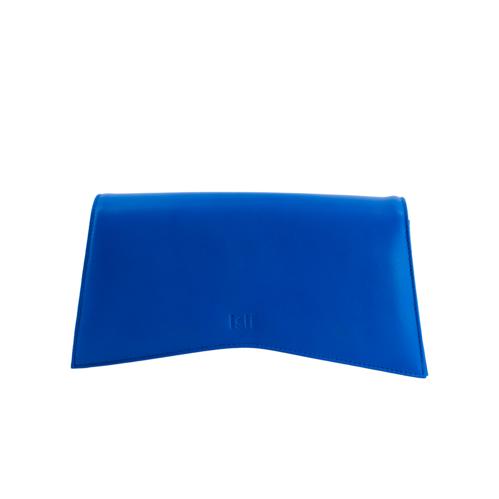 Jelija Bag in Cobalt Blue, structured recycled leather clutch by ISLI Studio, front view