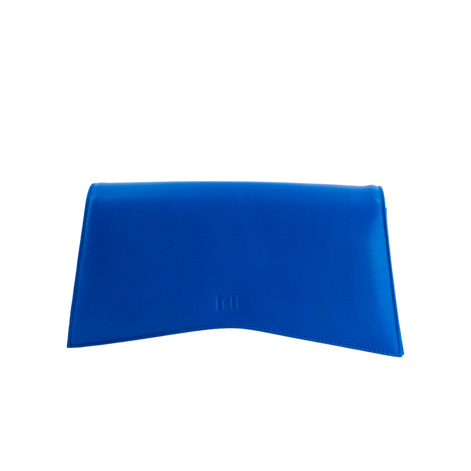 Jelija Bag in Cobalt Blue, structured recycled leather clutch by ISLI Studio, front view