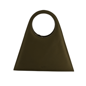 Tobkal Bag in Olive, trapeze recycled leather tote with round cut-out handle by ISLI Studio, front view