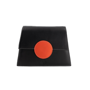 Golden Sunset black recycled leather shoulder bag with orange accent by ISLI Studio