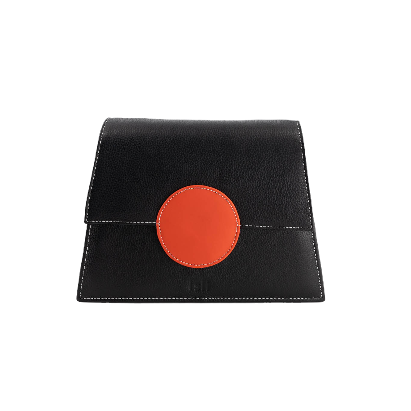 Golden Sunset black recycled leather shoulder bag with orange accent by ISLI Studio