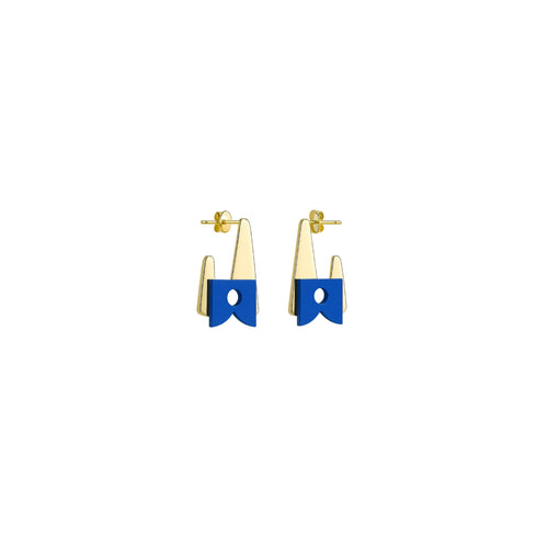 Atlas Blue earrings with angular gold shapes and deep blue cutout accent by ISLI Studio