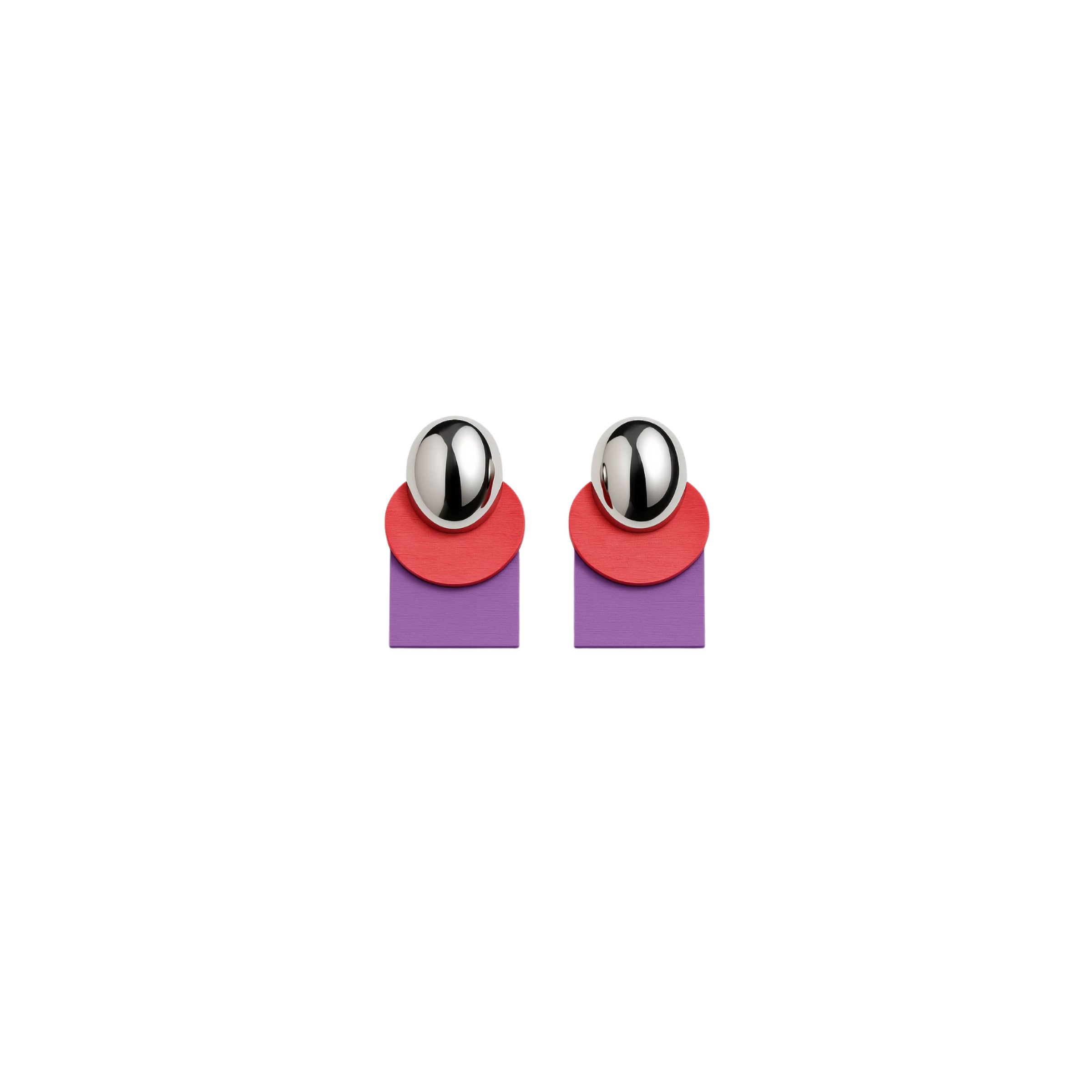Rose Lavender Minis color-block earrings with a silver stud, rose-pink arc and lavender rectangle by ISLI Studio