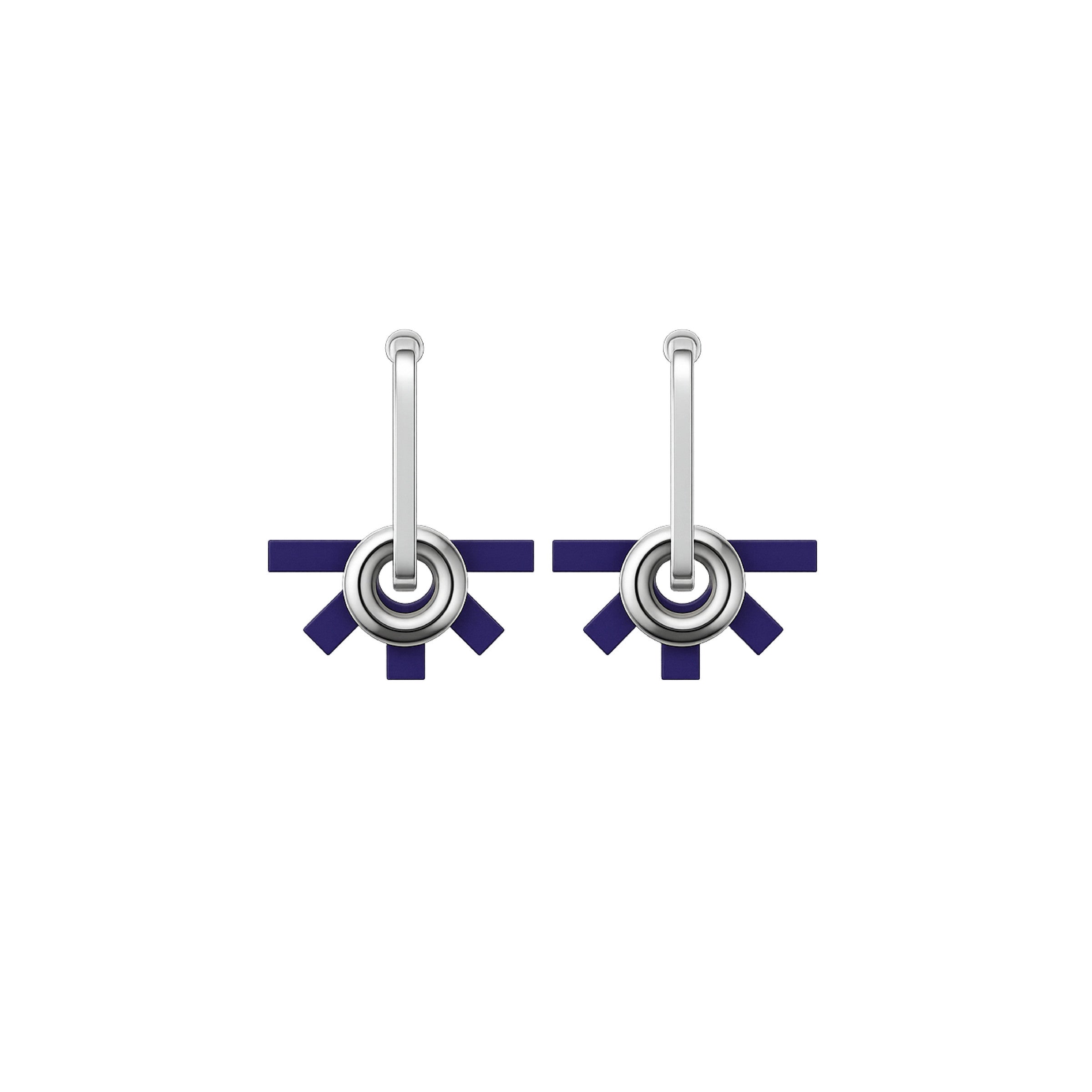 Kasbah earrings with a sculptural silver and midnight purple abstract sunburst base by ISLI Studio