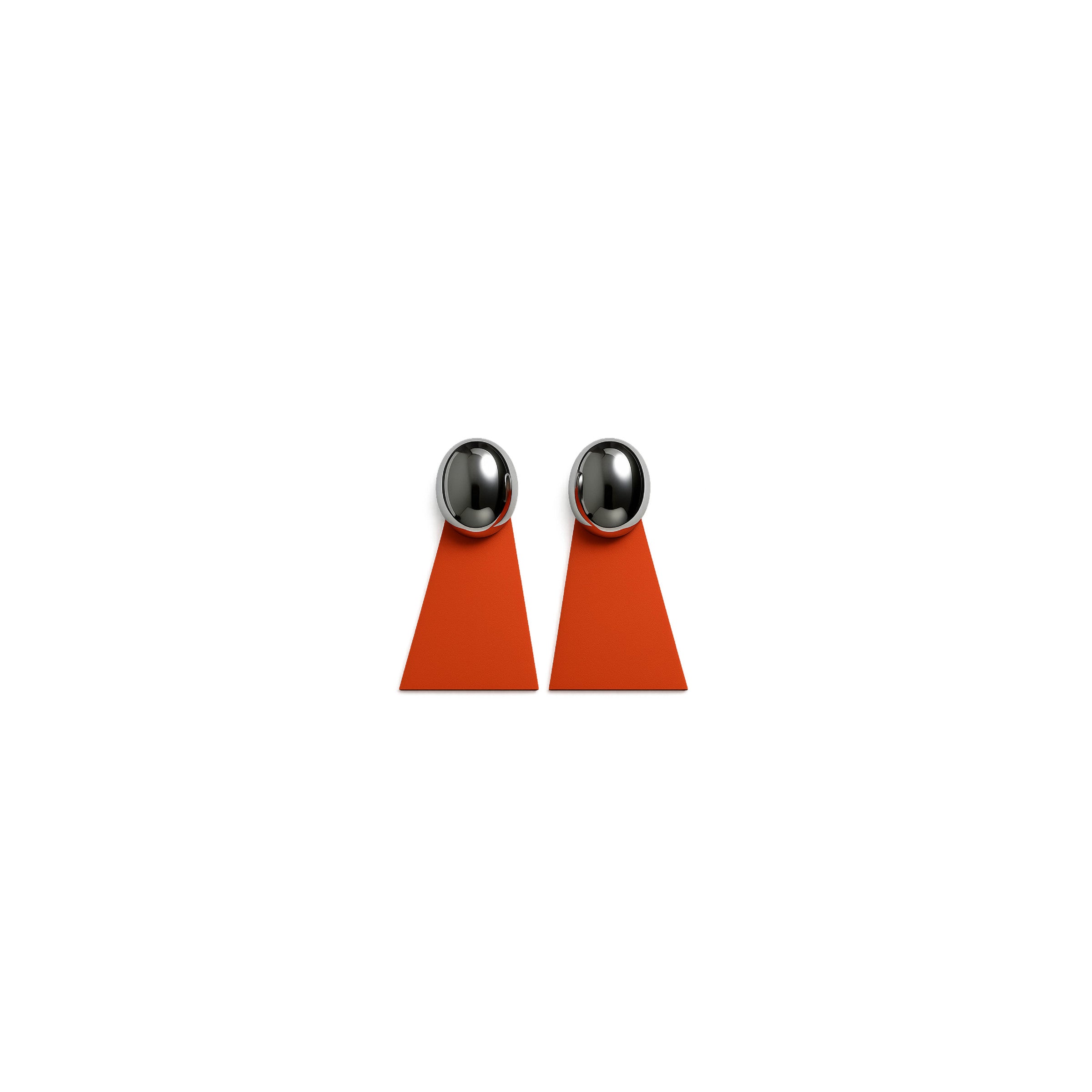 Sahara Dunes earrings with a polished silver stud and bright orange triangular drop by ISLI Studio