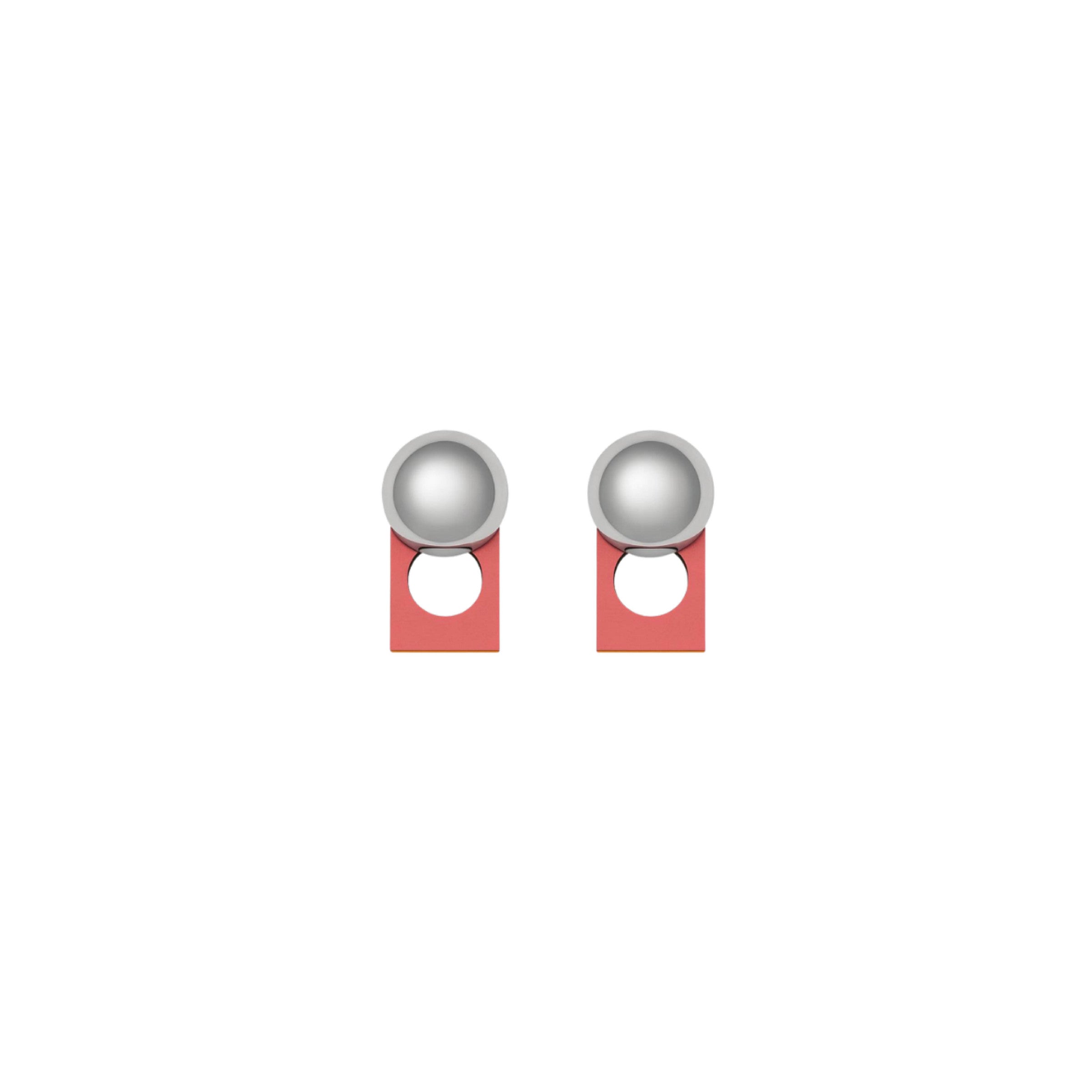 Merzouga Clay drop earrings with a silver dome stud and bold red geometric base by ISLI Studio