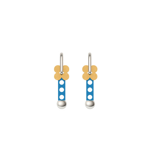Cashah Clover beige floral and sky-blue bar earrings with silver bead by ISLI Studio