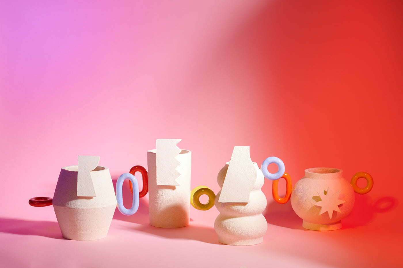 Colourful ceramic pieces from the ISLI Studio and Pot au Feu collaboration